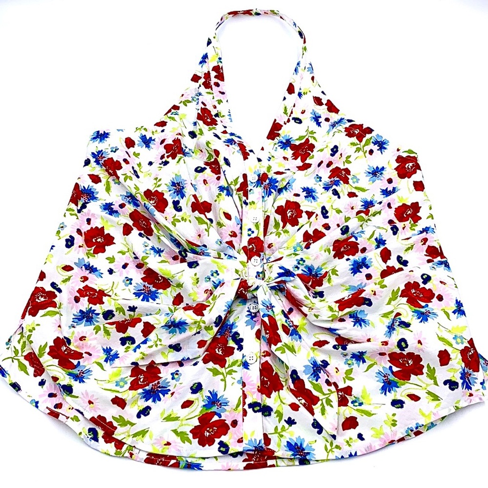 Veronica Beard Vea Tie Front Floral Halter Top Size 14 - Picture 4 of 15